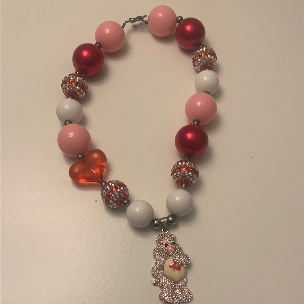Pink and Red Beaded Necklace with Decorative Charm - Picture 1 of 8